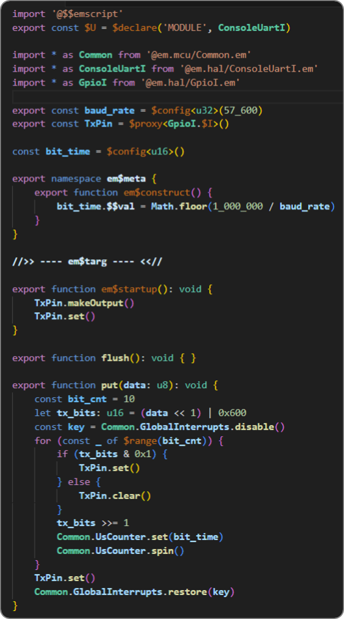 EM•Script bit-banged UART